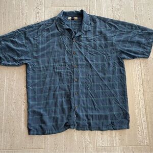 Tommy Bahama Navy Checkered plaid 100% silk Casual Shirt